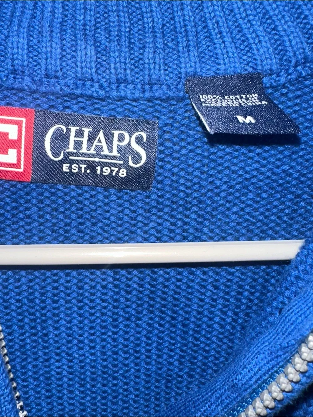 Chaps Men's 1/4 Zip Pullover Sweater Royal Blue Ribbed Knit Size M